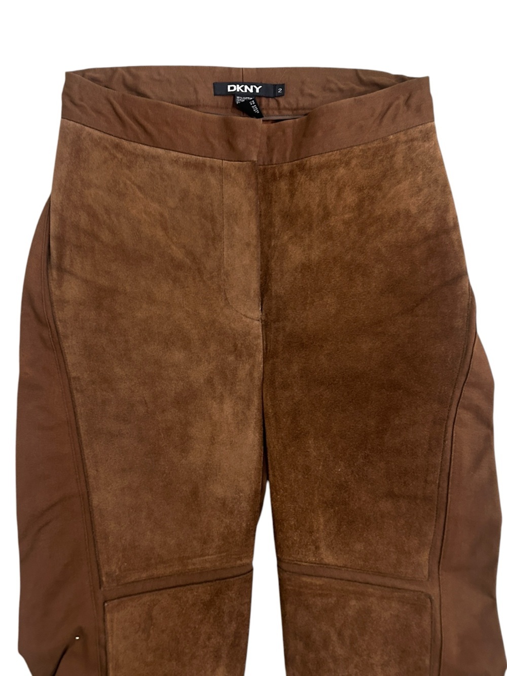 DKNY caramel Brown suede inlay Pants tall size 2 - Picture 3 of 4